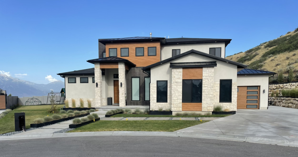 Custom-built home exterior in Utah with modern architectural design