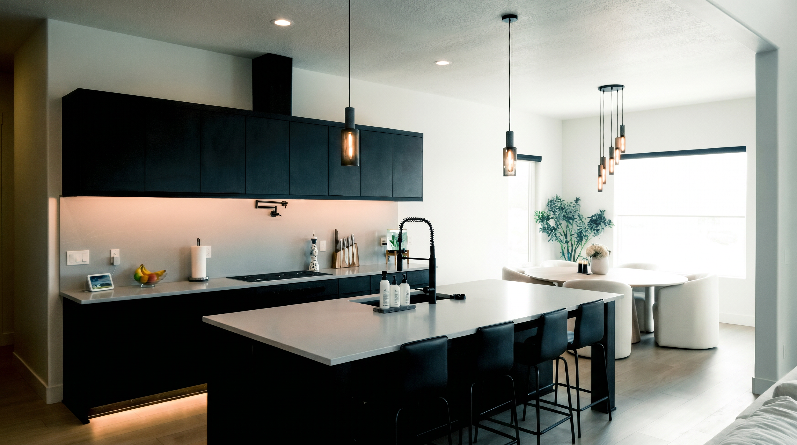 Sleek, modern kitchen with minimalist cabinetry, a spacious island, and high-end appliances for a stylish and functional space.