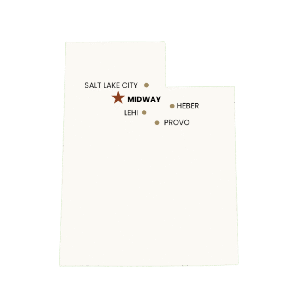 Utah map with Midway highlighted by a star.