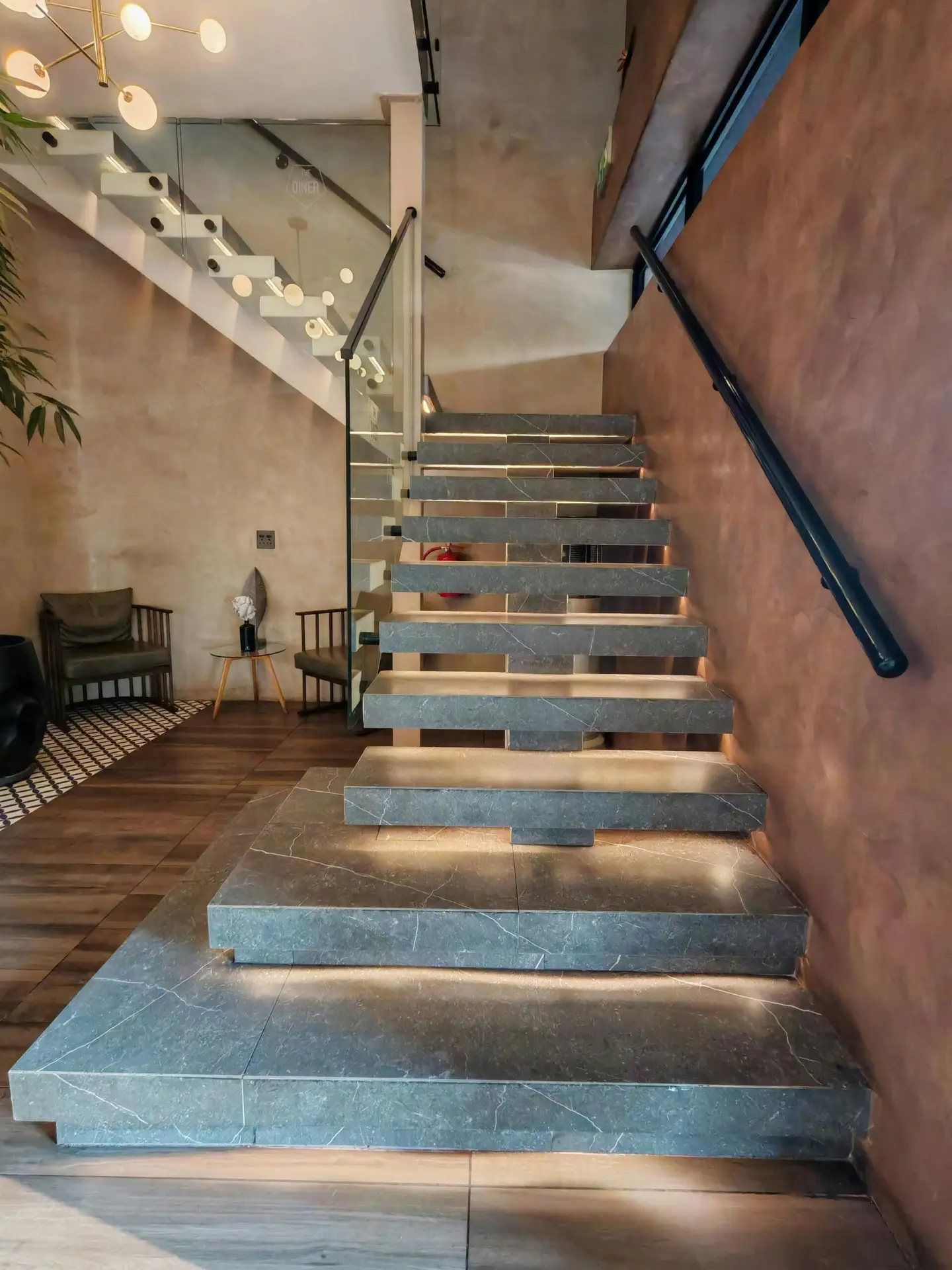 LED-lit staircase.